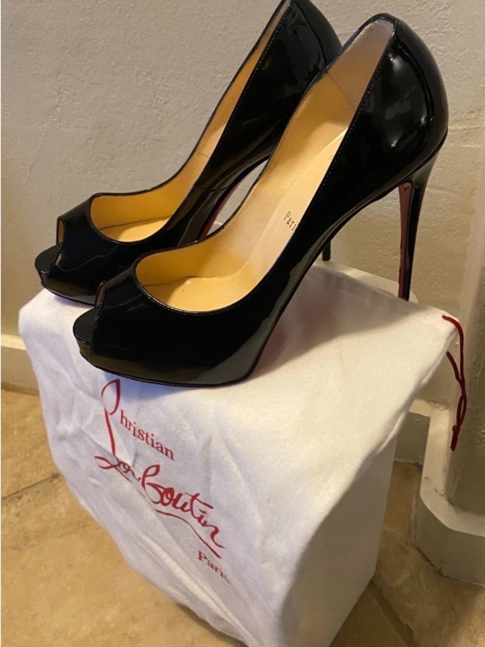 Christian Louboutin New Very Privé Black Patent 5 Inch Heel,  Size 40 (9.5 US)